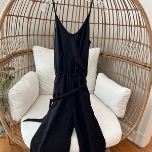 Loft crop black jumpsuit with adjustable straps. Super cute!